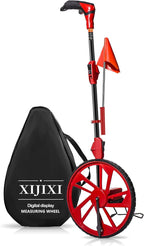 Distance Measuring Wheel in feet,Measure Wheel,Collapsible Rolling Measurement Wheel,12.5”Diameter Wheel,With One key to Zero,Upgrade Flag Holder,With 10 Survey Flags(Red）