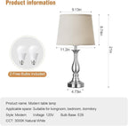 Bedside Table Lamp Touch Control Bedroom Lamps with USB-C USB-A Charging Port 3 Way Dimmable Touch Lamps for Nightstand Living Room Bedroom Dorm Home Office Reading, Set of 2