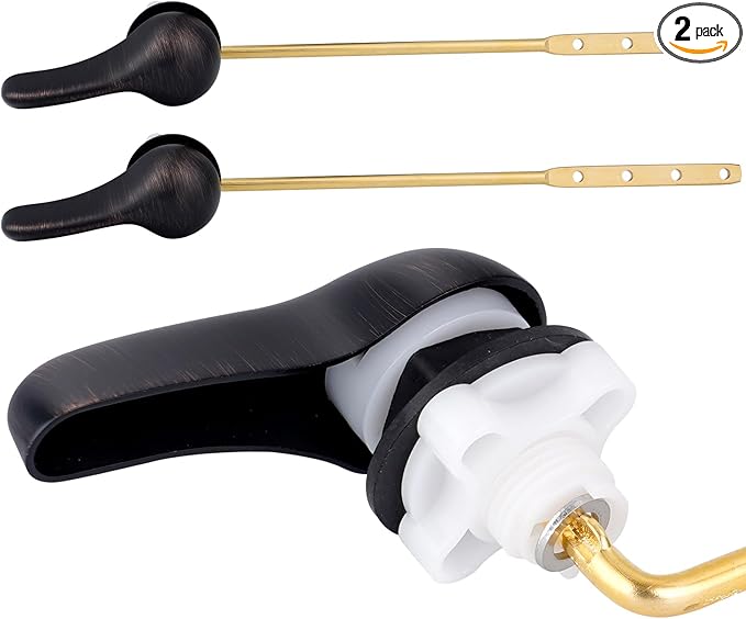 iFealClear 2 Pack Toilet Handle Replacement Kit, Universal Front Mount Tank Flush Lever Replacement, Solid Brass Trip Lever Fits Most Toilets, Oil Rubbed Bronze