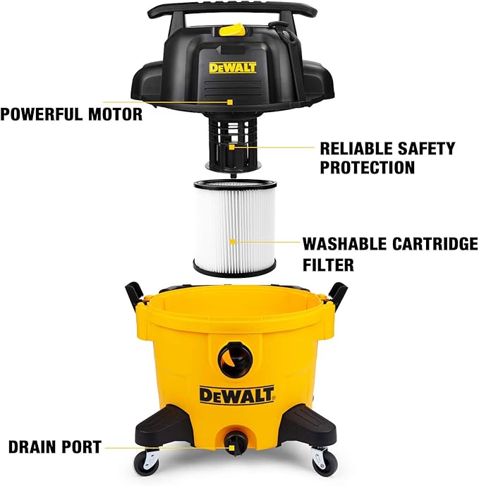 DEWALT 9 Gallon Wet/Dry VAC, Heavy-Duty Shop Vacuum with Attachments, 5 Peak HP, with Blower Function, DXV09PA