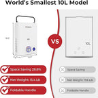 CAMPLUX First F10 Tankless Water Heater with 3-Level Adjustable & Foldable Handle, 2.64GPM, Screw-Free Design, 68,000 BTU Outdoor Portable Propane Water Heater for Camping, LED Digital Display, White