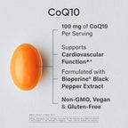 Sports Research CoQ10 (100mg) Enhanced w/Coconut Oil & Bioperine (Black Pepper) for Better Absorption | Vegan, Non-GMO Verified (30 Veggie Softgels)