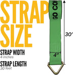 US Cargo Control 4" x 30' Winch Straps with D-Rings (10-Pack), 5,400 LBS Working Load Limit, Heavy Duty Flatbed Tie Downs, Green 4 Inch Straps for Flatbed Trailers, Trucks, and Cargo Securement