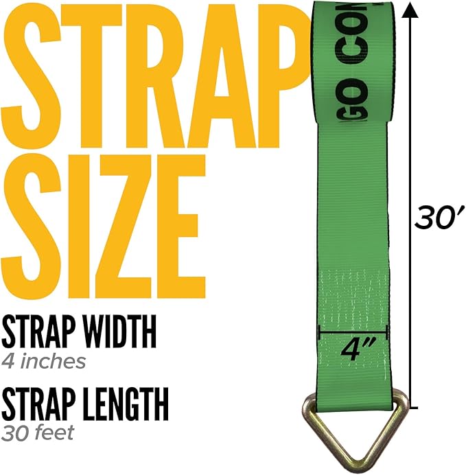 US Cargo Control 4" x 30' Winch Straps with D-Rings (10-Pack), 5,400 LBS Working Load Limit, Heavy Duty Flatbed Tie Downs, Green 4 Inch Straps for Flatbed Trailers, Trucks, and Cargo Securement