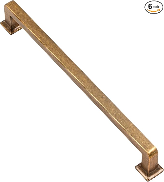 Alzassbg 6 Pack Antique Brass Cabinet Pulls, 12-1/2 Inch(320mm) Hole Centers Cabinet Handles Square Kitchen Hardware for Cabinets AL3046AE
