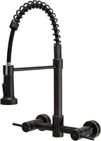AIMADI Oil Rubbed Bronze Kitchen Faucet Wall Mount 8 Inch Center,Commercial Spring Kitchen Sink Faucet with Pull Down Sprayer,Dual Handle Farmhouse Contemporary
