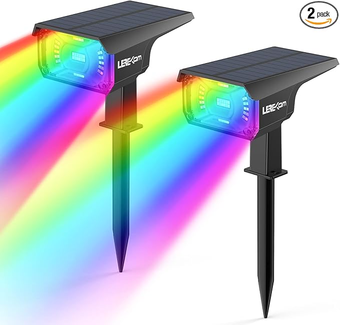 Solar Outdoor Lights,40 LEDs Color Changing RGB Solar Landscape Path Lights,USB & Solar Powered Multicoloured Spotlights,14 Colors Auto Cycling Spotlights for Yard,Garden,2 Pack