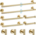 TURS Brushed Gold 10 Pieces Bathroom Hardware Set, SUS304 Stainless Steel 24 Inch Bath Towel Bar Set, Round Bathroom Accessories Kit Wall Mounted