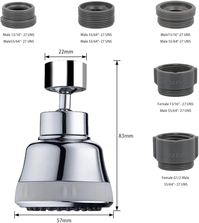 Faucet Aerator Faucet Sprayer Attachment, Kitchen Faucet Head Replacement with 4 Spray Modes, 360° Swivel Faucet Extender Anti-Splash Sink Sprayer Faucet Nozzle Head (Smooth, Silver)