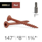 Deck Plus 1-5/8 Inch Epoxy Coated Exterior Wood and Fence Screws #8 x 1-5/8" Torx/Star Drive Included Coarse Thread, Outdoor Rust Resistant Decking Screw, Red, 1lb Box, 147 Pieces | 48425