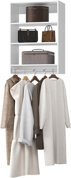 Medium Double Hanging Closet Unit, Modular Closet System, Wood Closet System Organizer with Storage for Walk In Closets, Clothing Rack Closet for Hanging Clothes, Bedroom, White, 31.5"W