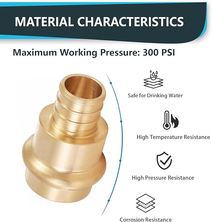 (Pack of 5) Seelink 3/4"Press x 3/4"Pex Crimp Coupling Brass Adapter, Press Fittings For Copper and Pex Pipe Connection(PEX1807346-5Pack)