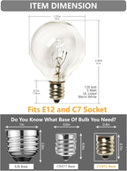 SUNSGNE Clear Globe G40 Bulbs Replacement Screw Base Light Bulbs 1.5-Inch, 5 Watt - Fits E12 and C7 Sockets, 25 Pack