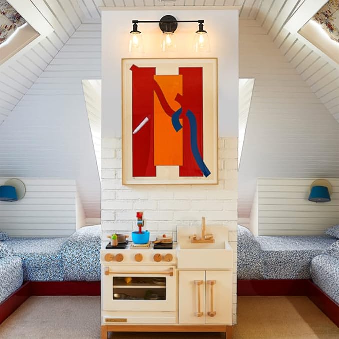 Phansthy 3-Light Wall Sconces Antique Brass Vanity Light, Industrial Wall Lamps with On Off Switch and Clear Glass Lampshade, Vintage Wall Lighting for Bathroom Living Room (Black, Bell Shade)