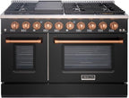 Akicon 48 Inch Freestanding Gas Range - 6.7 cu. ft. Double Rapid Convection Gas Oven - Gas Stove with 8 Sealed Burners & a Griddle, Heavy Duty Cast Iron Grates (Black & Copper)