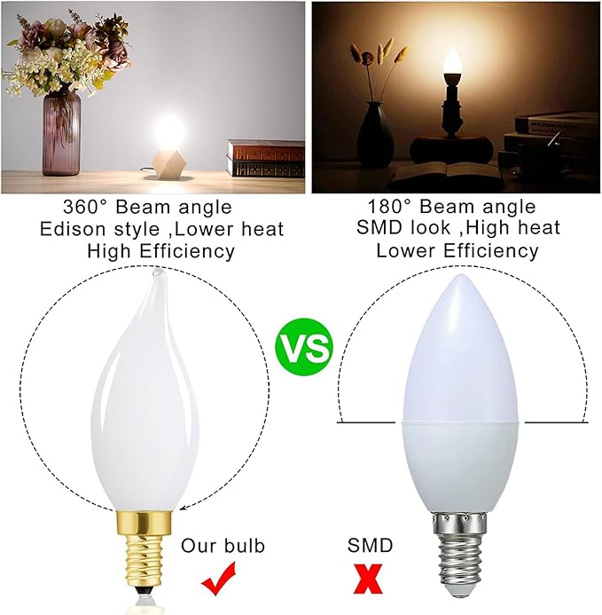 E12 Dimmable Light Bulbs 60 Watt Candelabra Led Bulbs 4000k Daylight Frosted Edison Bulbs 6W for Chandelier Light and Ceiling Fan Light AC120V 600lm b11 led Bulb Torpedo,6Pack