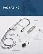 APPASO Kitchen Faucet with Soap Dispenser, SUS304 Pull Down Kitchen Faucet Commercial Single Handle High Arc Faucet for Kitchen Sink, Brushed Nickel