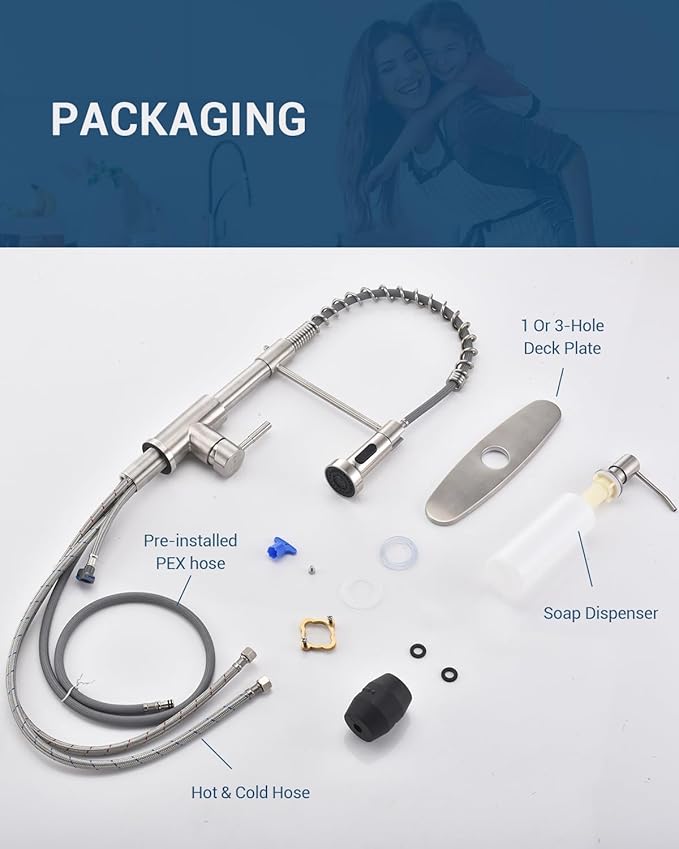 APPASO Kitchen Faucet with Soap Dispenser, SUS304 Pull Down Kitchen Faucet Commercial Single Handle High Arc Faucet for Kitchen Sink, Brushed Nickel