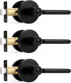 Probrico Privacy Door Handles for Bedroom and Bathroom Black Privacy Door Handle Lever, Keyless Interior Door Handles Bed Bath Door Lockset, 3 Pack
