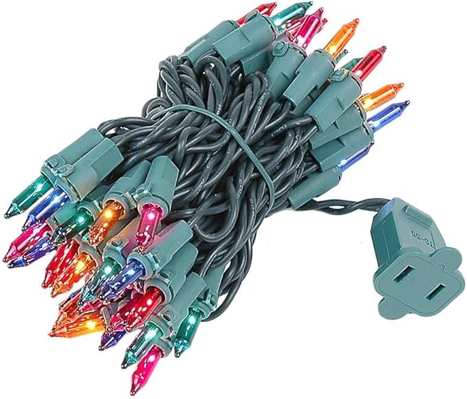 Novelty Lights 11 Feet 50 Bulbs Traditional Incandescent Mini Lights, Multicolor on Green Wire with 2.5" Spacing, Commercial Grade and UL Listed for Indoor/Outdoor Use, End-to-End Connectable