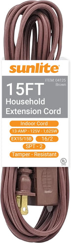 Sunlite 04125-SU 15-Foot Household Extension Cord, Three 2-Prong Polarized Sockets, Tamper Guards, Indoor Use, For Small Appliances, Electronics, Lamps, Fans, Mobile Devices, UL Listed, Brown