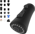 Hibbent Pull Down Spray Head for Kitchen Faucet, 3-Function Spray Nozzle with 15 Adapters, Straight Sink Faucet Head Replacement Compatible with Moen, Delta, Kohler, American Standard, Matte Black