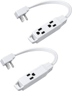DEWENWILS 3 Outlet Extension Cord with Flat Plug, 1FT 16/3 Awg Grounded Power Cable for Indoor Use, SPT-3 Cord, White, ETL Listed, 2 Pack