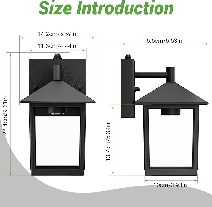 zemty Dusk to Dawn Outdoor Lighting Fixtures Wall Mount, Matte Black Outdoor Porch Lights with E26 Socket, Waterproof Exterior Wall Sconce for House, Doorway, Garage 2Pack (Bulb Not Include)