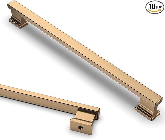 Asidrama 10 Pack 9 Inch(228mm) Hole Centers Champagne Bronze Kitchen Cabinet Handles, Brushed Brass Cabinet Pulls Kitchen Cabinet Hardware for Cupboard Gold Drawer Pulls