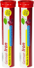 German Iron 14 mg - 40 Vegan Drink Effervescent Tablets - Cherry Flavor - Made in Germany