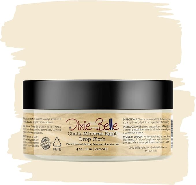 Dixie Belle Paint Company Chalk Finish Furniture Paint - Drop Cloth (4oz) - Matte Linen White Chic Chalk Mineral DIY Furniture Paint