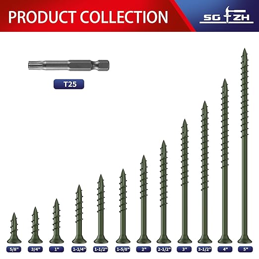 #10 x 3 Inch Deck Screws (135Pcs) 2lb. Exterior Wood Screws. Carbon Steel, Green, Flat Head, Rust Resistant epoxy Coated, with T25 Star Bit