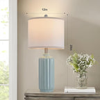 Lamp for Living Room Bedroom Lamps Farmhouse Table Lamps Set of 2 Vertical Stripe Ceramic Table Lamp,Linen Shade with Bulb, 25 in High,Light Blue