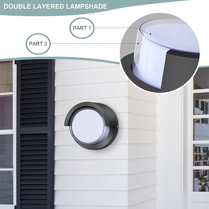 LED Porch Lights Outdoor 12W 6500K Modern Wall Lighting Double-Layer Cover Aluminum Exterior Light Fixture IP65 Waterproof for Stairway Garage Patio Bedroom ﻿