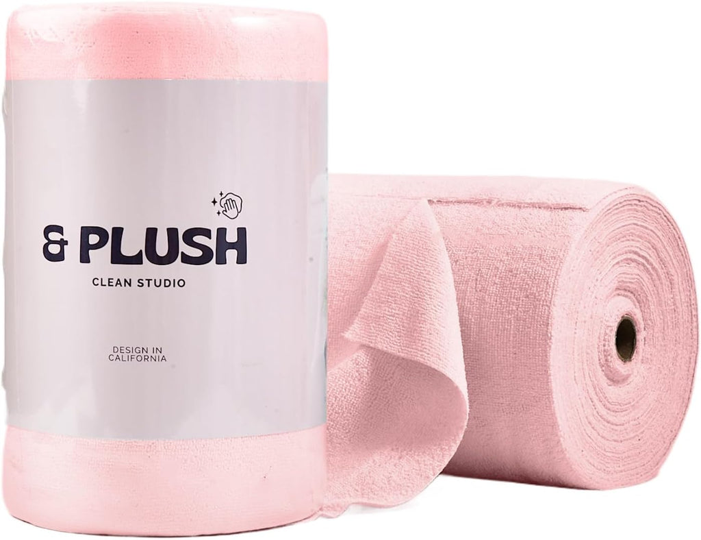 Microfiber Cleaning Cloth Roll - 50 Pack, Tear Away Microfiber Towels, 12" x 12", Reusable, Washable, Streak Free, Ultra Absorbent Dish Rags for Car, Home, Garage or Shop (Pink)