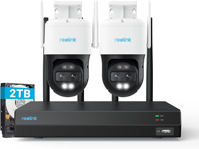 REOLINK 4K PTZ Wi-Fi 6 Security Camera System with Auto-Zoom Tracking, 6X Hybrid Zoom, 360° Coverage, Spotlight Color Night Vision, AI Detection, No Monthly Fees, 2TB HDD NVR with 2X TrackMix WiFi