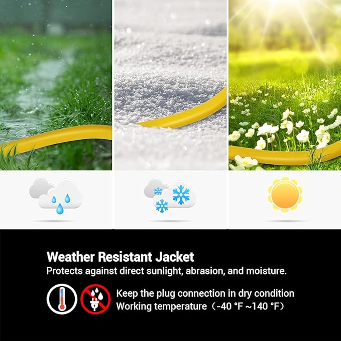 DEWENWILS 15 FT 12/3 Gauge Extension Cord Outdoor Tri-Tap Extension Cord Splitter, Heavy Duty Power Cable SJTW 15 Amp for Multiple Appliances, LED Lighted Plug, ETL Listed