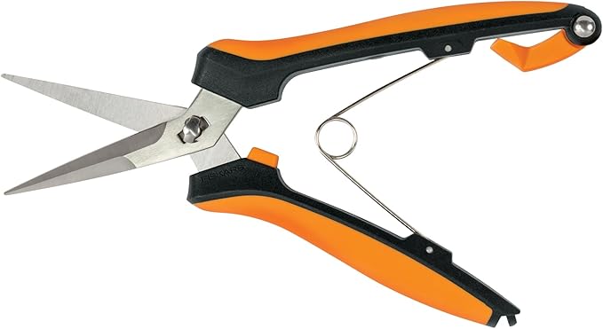 Fiskars Curved Micro-Tip Pruning Snips - 6" Garden Shears with Sheath and SoftGrip Handle - Yard and Garden Tools - Orange/Black