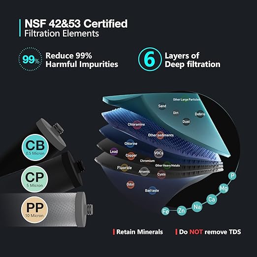 Frizzlife TW15 Under Sink Water Filter System, NSF/ANSI 53&42 Certified Elements, Reduce 99.99% Lead, Chlorine, Chloramine, Fluoride, Bad Taste & Odor, Direct Connect, 0.5 Micron, USA Tech Support