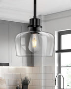 Emak Modern Black Pendant Lights, 8 Inch Kitchen Pendant Lighting Over Island with Clear Glass Shade, Farmhouse Hanging Lights for Kitchen, Bathroom, Bedroom, Dining Room, PL122-BK-CG