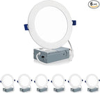 Meconard 6 Pack 6 Inch Ultra-Thin LED Recessed Ceiling Light, 3000K/4000K/5000K Selectable, Dimmable 12W=110W, 1050LM, IC Rated Can-Killer Downlights with Junction Box, ETL and Energy Star Listed