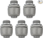 Conduit Connectors, 3/4 Inch Liquid Tight Connector NPT Non-Metallic for PVC Electrical Flexible Conduit Fittings, 180 Degree Straight, UL Listed for Home Outdoor Tubes Tools, Grey (5-Pack)