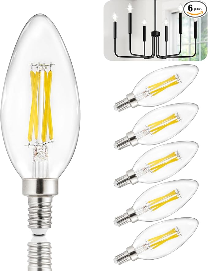 Depuley LED Light Bulbs E12: 6-Pack Candelabra Candle Light Bulb 4W Equivalent 40W - Edison Vintage Bulbs Daylight 5000K C35 Clear Bulb 500 LM 80+CRI Non-Dimmable