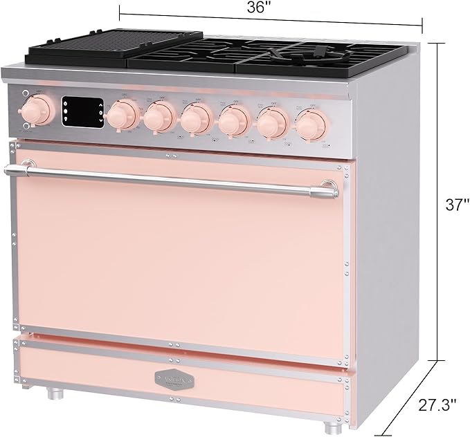 Akicon 36" Freestanding Gas Cooktop Oven Combo, Features 6 Sealed Burners, 5.2 Cu.ft Rapid Convection Oven, Convertible Fuel (NG/LP), Durable Cast Iron Grating (LPSLPSB3)