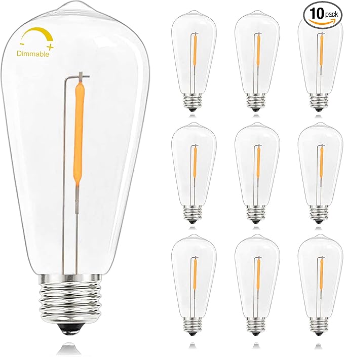 Abeja 10 Pack LED Edison Light Bulbs, ST40 Clear Replacement Bulb 0.6W fits E17 C9 Screw Base, Vintage Dimmable Shatterproof Bulbs for Outdoor Patio ST40 String Lights, Warm White