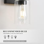 EMONG Single Lights Bathroom Light Fixtures, Matte Black Vanity Light with Glass Shade, Modern Wall Sconces Lighting for Bathroom,Mirror,Farmhouse,Hallway