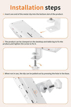 10 FT Desk Clamp Power Strip with 5 AC Outlets & 6 USB Ports PD 40W USB-C Fast Charging, 1250J Surge Protector, Fits 2.6 in top Edge White