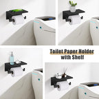 YACVCL 5-Pieces Matte Black Bathroom Hardware Accessories Set 23.6 Inch Towel Bar Set Upgraded Toilet Paper Holder with Shelf Stainless Steel Wall-Mounted Bathroom Hardware Set