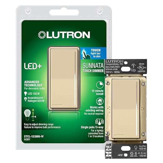 Lutron Sunnata Touch Dimmer Light Switch, LED+ Advanced Technology for LED and Incandescent, 3 Way/Multi Location, STCL-153M-IV, Ivory