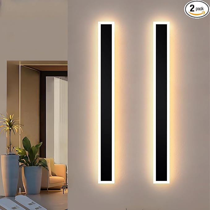 2 Pack 57.0 inch Modern Led Outdoor Wall Light, 3000K-6000K 10%-100% Dimmable Lights for Outside, IP65 Waterproof Wall Sconce Light with Remote Control for Porch,Hallway, Garage,Patio,Stairway,Yard
